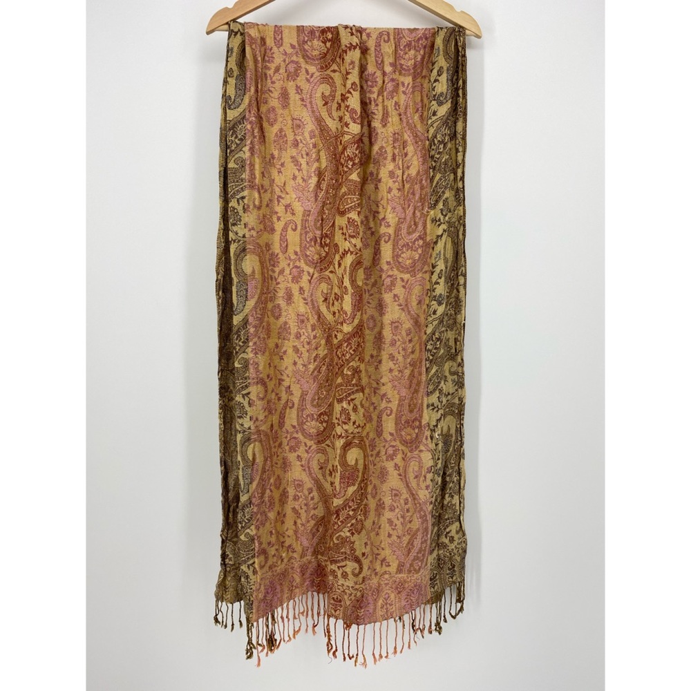 Folk Paisley Scarf Pink & Gold Soft Viscose